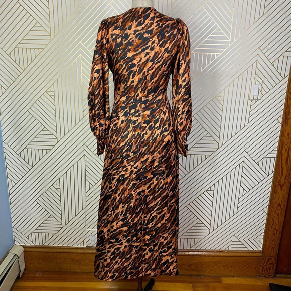 Sandro Leopard Print Silk Twill Maxi Dress Faunie Pintuck 38 US 6 Elegant Chic - Picture 9 of 12